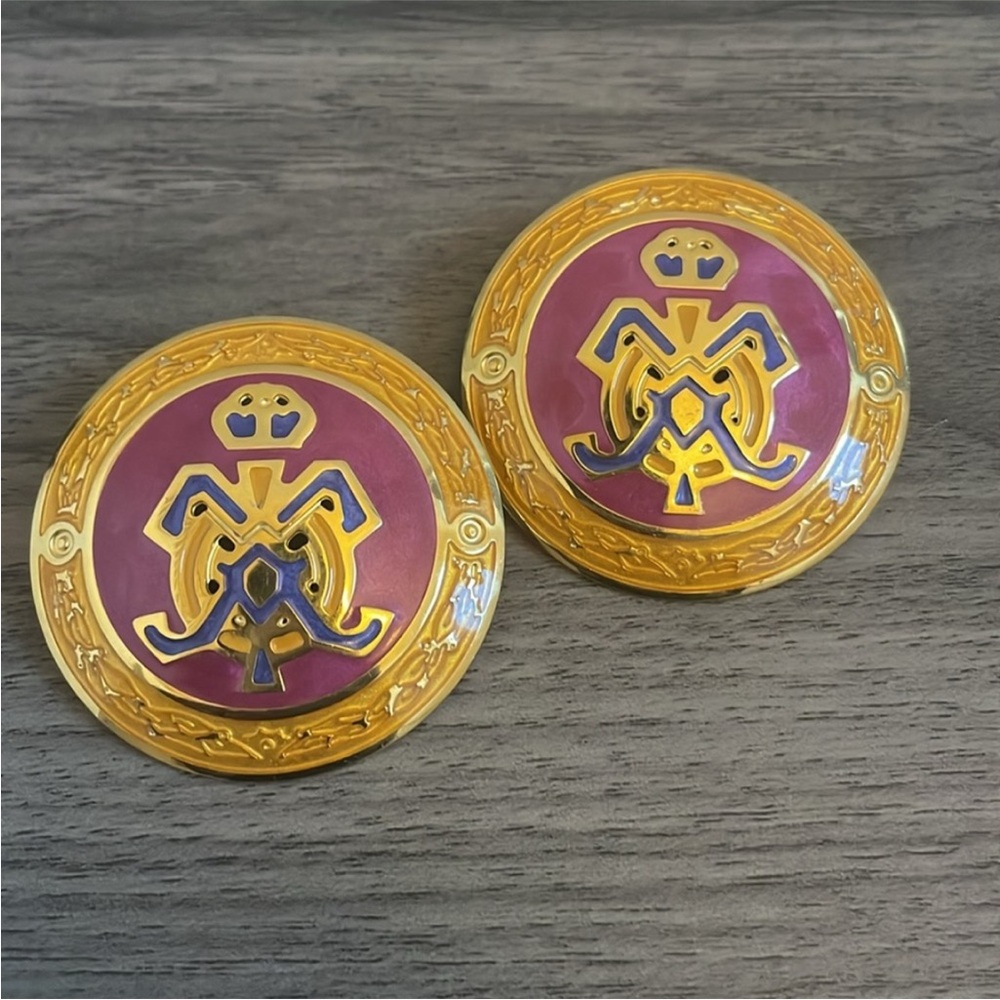💥LAST CHANCE💥Vintage Edgar Berebi 1980 Enamel Earrings Gold Tone Round Statement